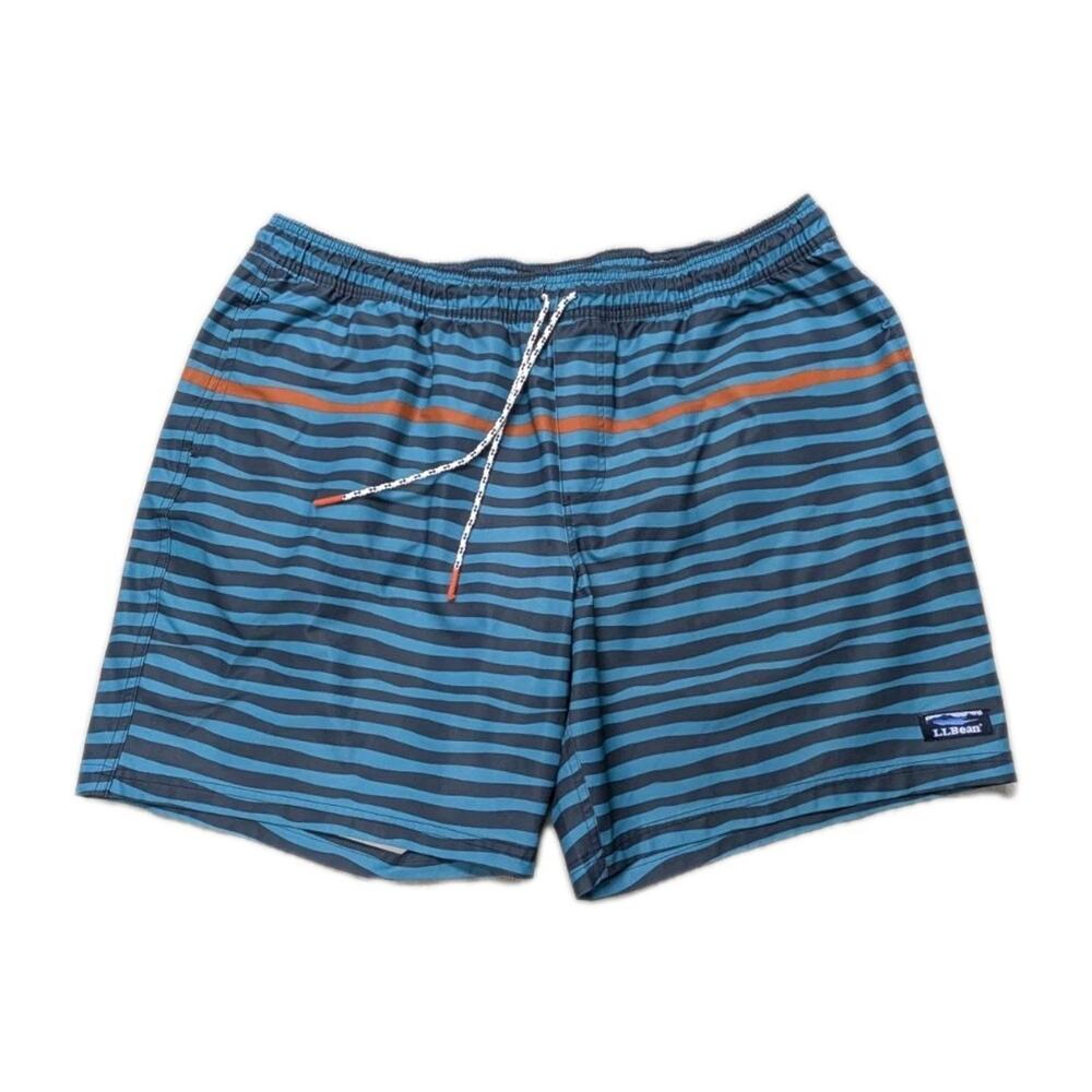 L.L. Bean Men’s Swim Trunks XXL Blue Teal Striped Drawstring Lined Pockets - Picture 2 of 12
